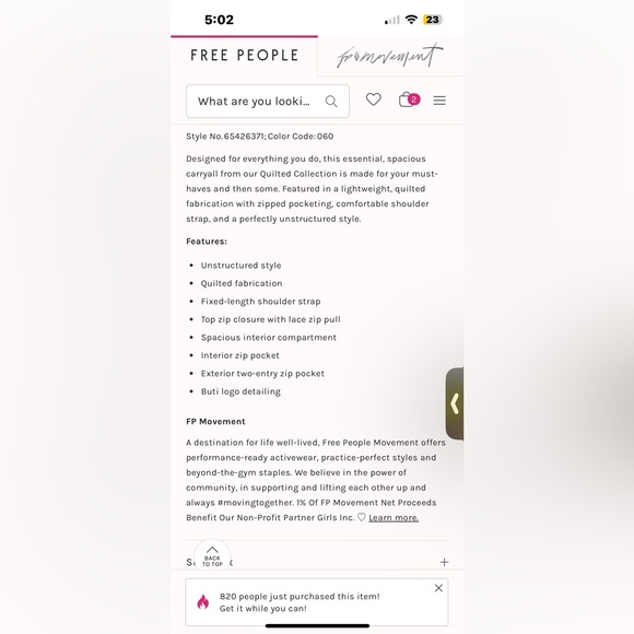 NWT FREE PEOPLE MOVEMENT Quilted Carryall Bag | Coral MSRP $78 - Picture 6 of 10